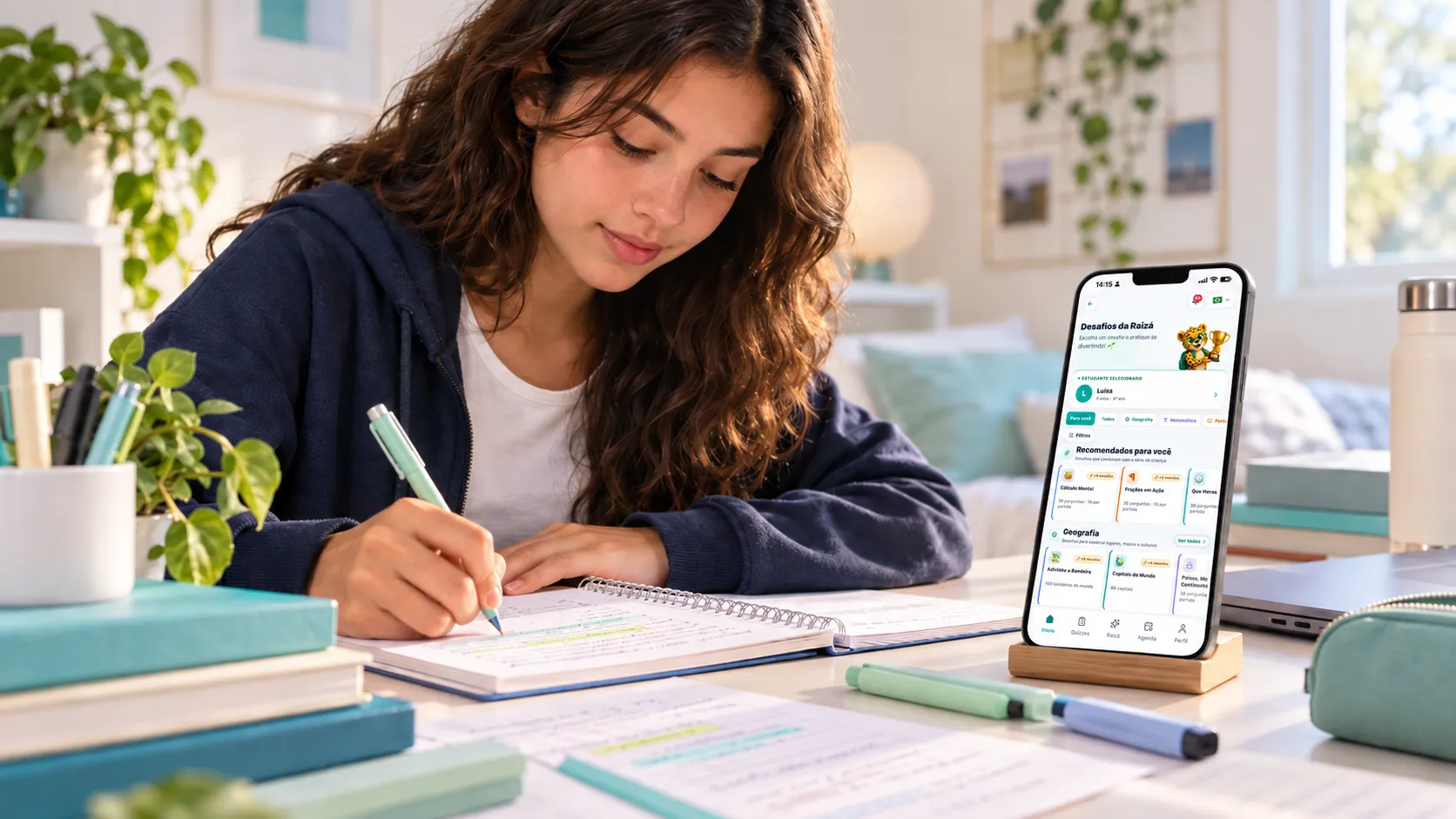 Estudante organizando a revisão de diferentes matérias do Ensino Médio